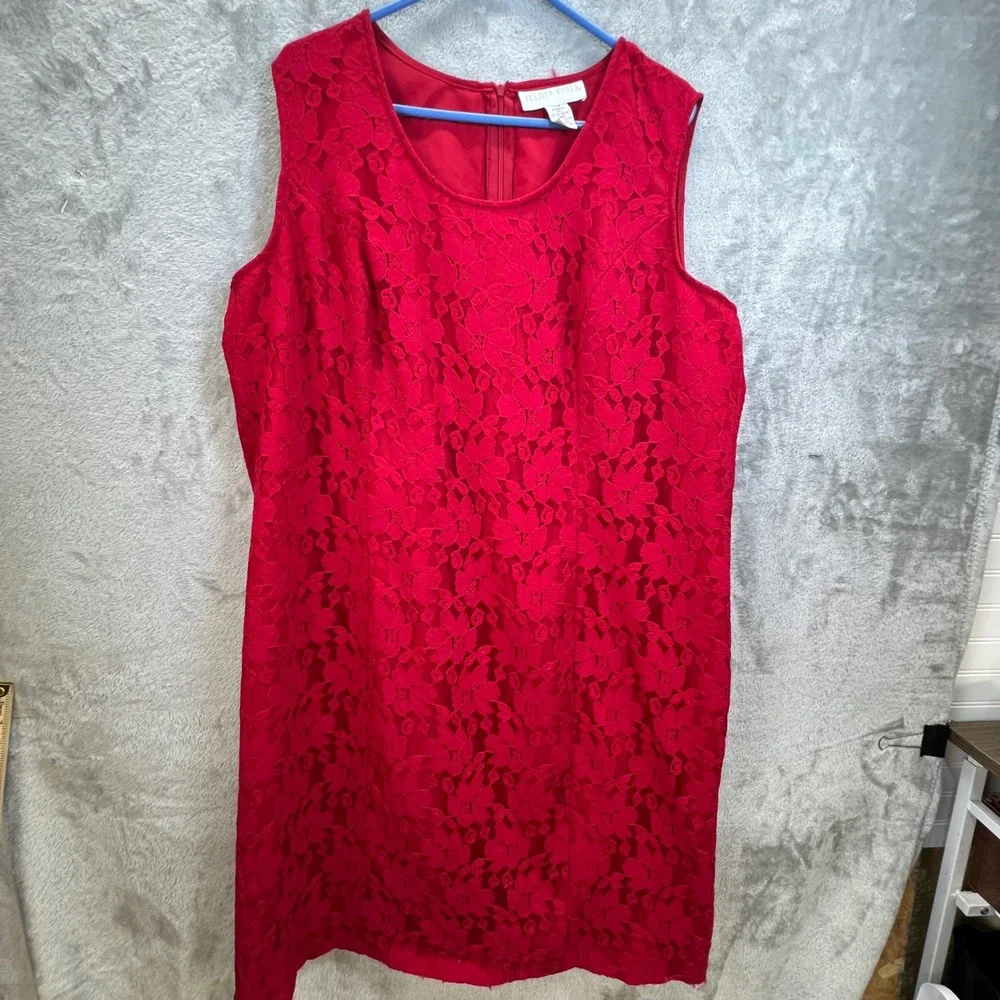 Allison Woods Red‎ Floral Lace Sleeveless Shift Dress 22W Wedding Guest Romantic